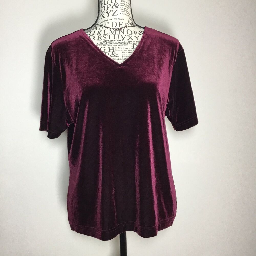 Raspberry red velvet vee neck short sleeve top romantic whimsygoth witchy L